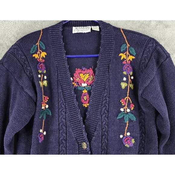 Autograph American Clothing Sweater Womens Medium Blue Floral Button Up Cradigan - Picture 6 of 10